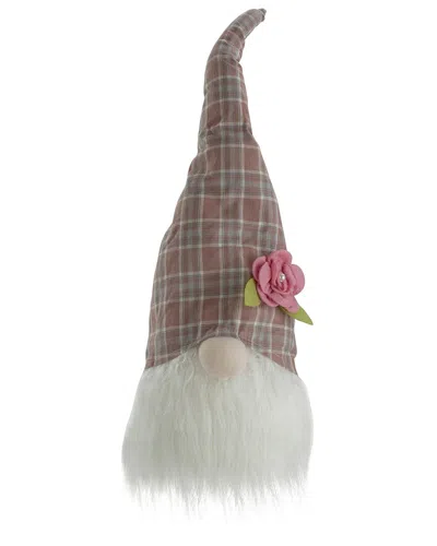 Northlight Plaid Spring Gnome Head Table Top Decoration In Pink