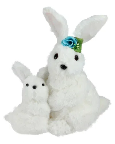 Northlight Plush Mother & Baby Easter Bunny Figure In White