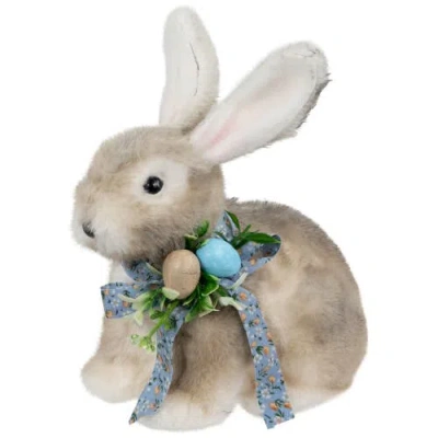 Northlight Plush Rabbit With Floral Bow Easter Figurine In Brown