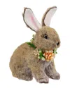 Northlight Plush Rabbit With Flower Wreath Figurine In Brown