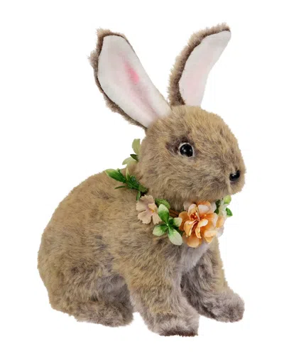 Northlight Plush Rabbit With Flower Wreath Figurine In Brown