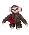 Northlight Plush Sitting Winter Sloth With Plaid And Pom Pom Scarf Christmas Figure In Brown