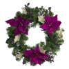 Northlight Poinsettia And Pine Cone Berries Artificial Christmas Wreath In Purple