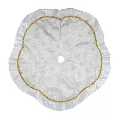 Northlight Poinsettia Scalloped Indoor Tree Skirt In White