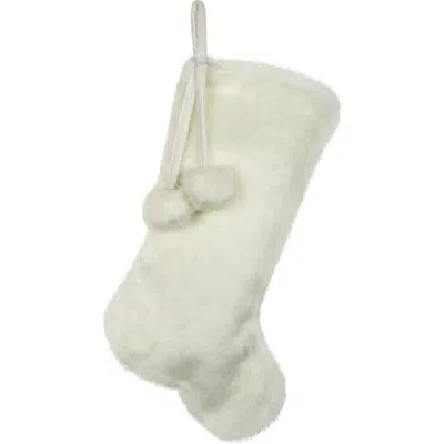 Northlight Polar Bear Faux Fur Christmas Stocking With Pom Poms In White