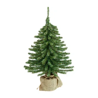 Northlight Potted Downswept Mini Village Medium Artificial Unlit 1 1/2 Feet Pine Christmas Tree In Green