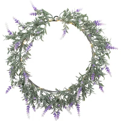 Northlight Pre-lit Battery Operated White Lavender Spring Wreath In Green