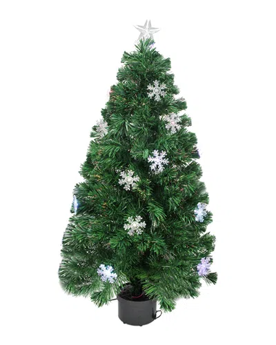 Northlight Pre-lit Color Changing Fiber Optic Christmas Tree With Snowflakes In Green