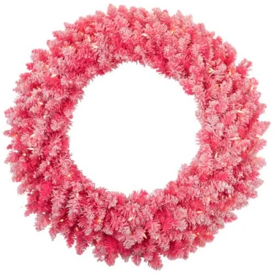 Northlight Pre-lit Flocked Pink Artificial Christmas Wreath