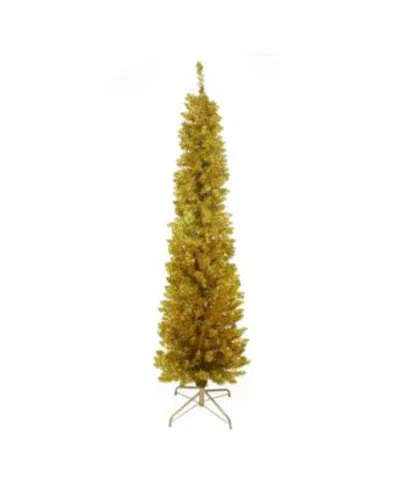 Northlight Pre Lit Gold Artificial Tinsel Pencil Christmas Tree Collection In Green