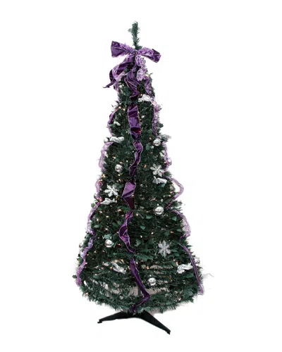 Northlight Pre-lit Purple & Silver Decorated Pop-up Artificial Christmas Tree