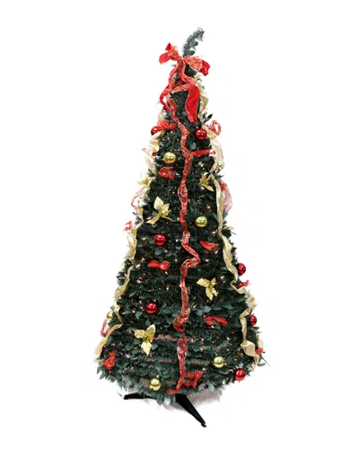 Northlight Pre-lit Red & Gold Decorated Pop-up Artificial Christmas Tree In Green