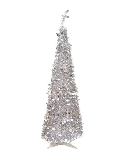 Northlight Pre-lit Silver Tinsel Pop-up Artificial Christmas Tree In White
