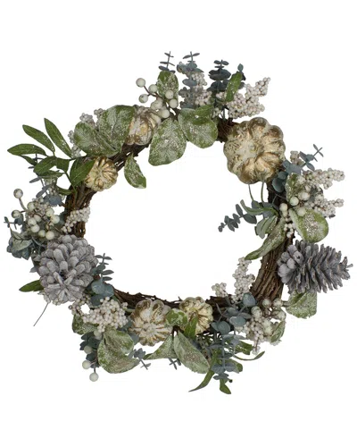 Northlight Pumpkin & Pine Cones Fall Harvest Artificial Wreath In White