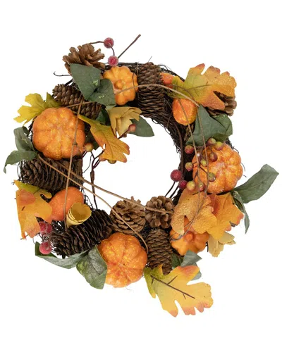Northlight Pumpkin & Pinecone Autumn Harvest Wreath In Brown