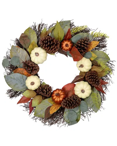 NORTHLIGHT NORTHLIGHT PUMPKIN  PINECONE  AND GOURD ARTIFICIAL FALL HARVEST WREATH  24-IN UNLIT