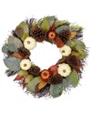 Northlight Pumpkin Pinecone And Gourd Artificial Fall Harvest Wreath Unlit, 24" In Green