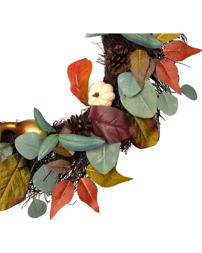 Northlight Pumpkin Pinecone And Gourd Artificial Fall Harvest Wreath 24-in  Unlit In Green