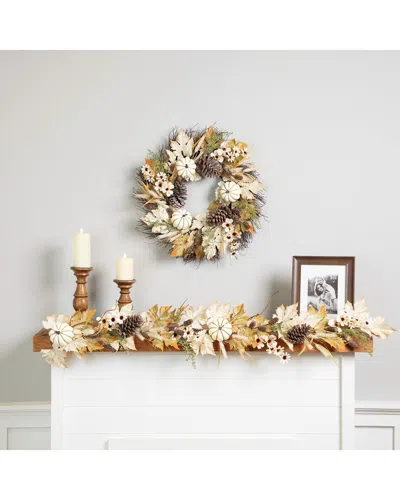 Northlight Pumpkin Pinecone & Wheat Artificial Floral Fall Harvest Garland In Brown