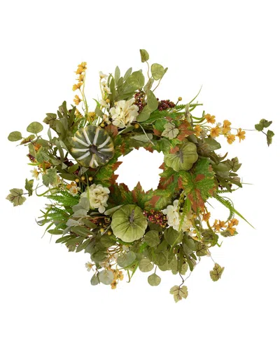 Northlight Pumpkins And Berries Artificial Fall Harvest Twig Wreath 24-in  Unlit In Green