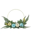 Northlight Blue Pumpkins And Foliage Thanksgiving Artificial Half Wreath 18" In Blue
