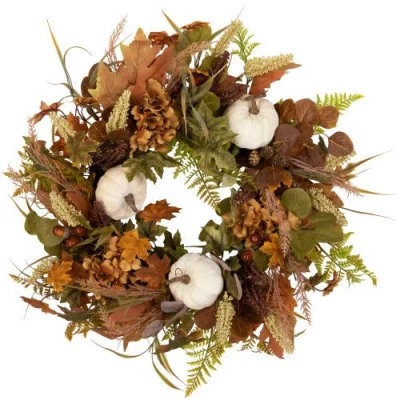 NORTHLIGHT NORTHLIGHT PUMPKINS AND LEAVES ARTIFICIAL FALL HARVEST WREATH