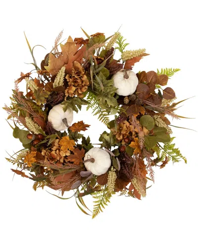 Northlight Pumpkins And Leaves Artificial Fall Harvest Wreath In Green