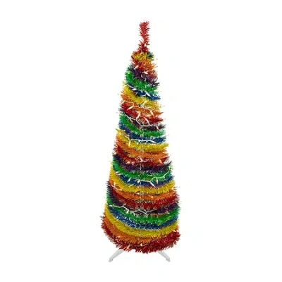 Northlight Rainbow Tinsel Pop-up 4 Foot Pre-lit Christmas Tree In Multi