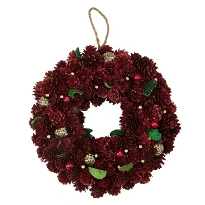 Northlight Red And Gold Pine Cone And Ornament Artificial Christmas Wreath 9.5-inch Unlit In Multi