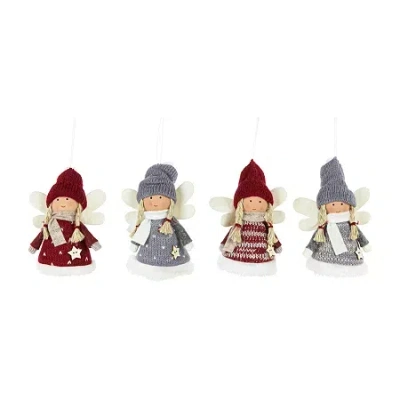 Northlight Red And Gray Plush Angel 4-pc. Christmas Ornament In Multi