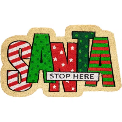 Northlight Red And Green "santa Stop Here" Outdoor Christmas Doormat 18" X 30" In Multi