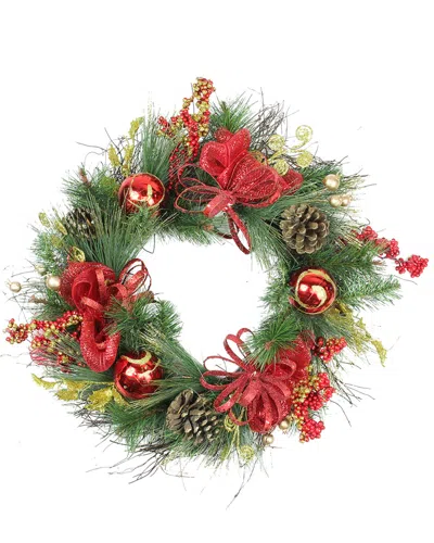 Northlight Red Ornament & Berry Gold Glittered Artificial Christmas Wreath In Green