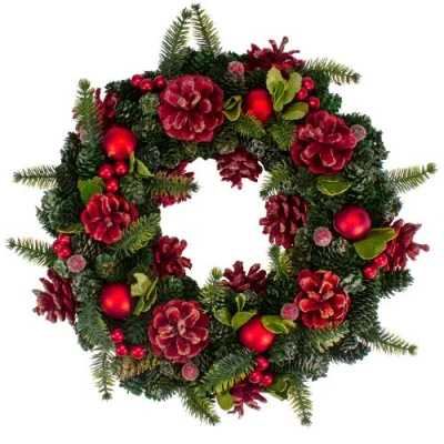 Northlight Red  Pine Cones And Ornaments Christmas Wreath, 13" In Multi