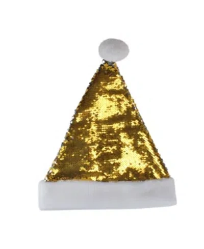 Northlight Reversible Sequined Christmas Santa Hat With Faux Fur Cuff In Gold