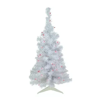 Northlight Rockport White Artificial Pink Lights 3 Foot Pre-lit Pine Christmas Tree