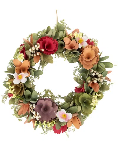 Northlight Rose & Pansy Artificial Wooden Wreath In Red