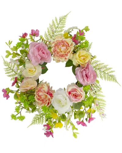 Northlight Rose & Peony Artificial Floral Wreath In Pink