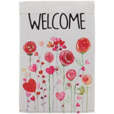 Northlight Roses And Hearts Floral "welcome" Outdoor Garden Flag 18" X 12.5" In Red