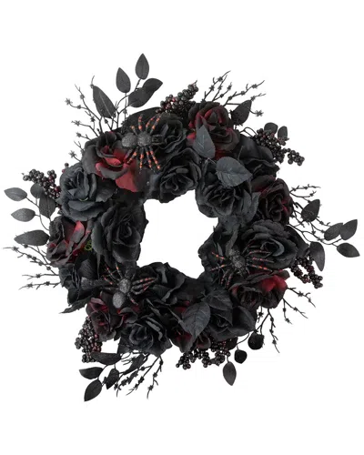 Northlight Roses With Spiders Halloween Wreath In Black