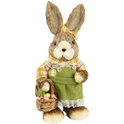 Northlight Rustic Girl Rabbit With Easter Basket Figure In Yellow