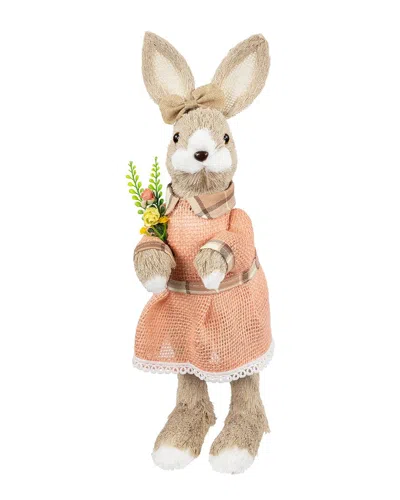 Northlight Rustic Rabbit Figure With Flowers In Brown