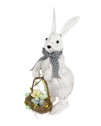 Northlight Rustic Rabbit With Easter Basket Standing Figure In White