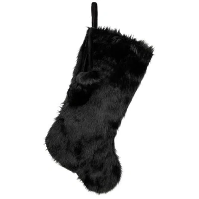 Northlight Sable Faux Fur Christmas Stocking With Pom Poms In Black