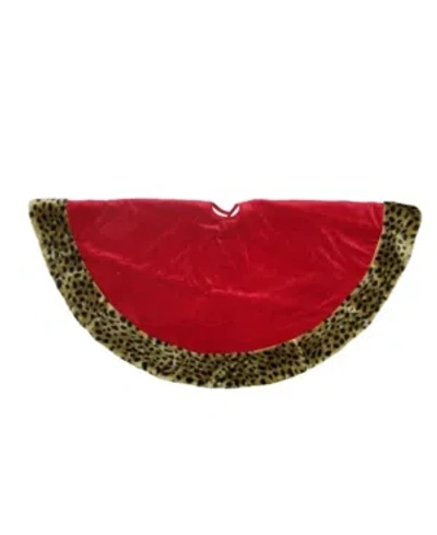 Northlight Safari And Velveteen With Plush Cheetah Print Christmas Tree Skirt In Red