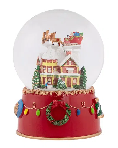 Northlight Santa & Reindeer Christmas Night Musical Snow Globe In Red
