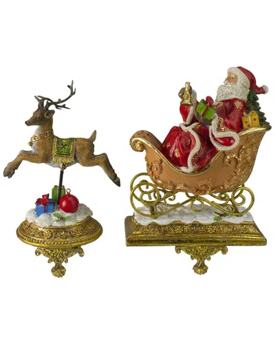 Northlight Santa & Reindeer Glittered Christmas Stocking Holders In Gold