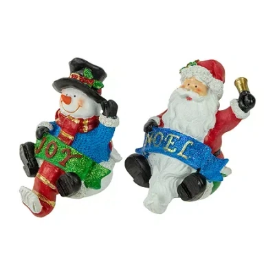 Northlight Santa And Snowman Glittered 5in 2-pc. Christmas Stocking Holder In Multi