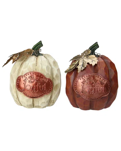 Northlight Set Of 2 Autumn Harvest Inbe Joyfulin Pumpkin Figurines In Orange