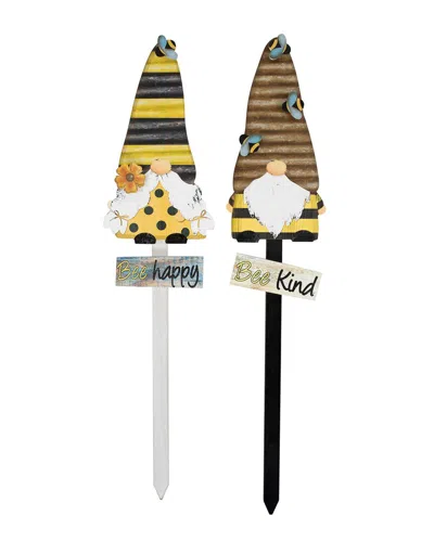 Northlight Set Of 2 Bee Gnomes Wooden Garden Stakes In Yellow
