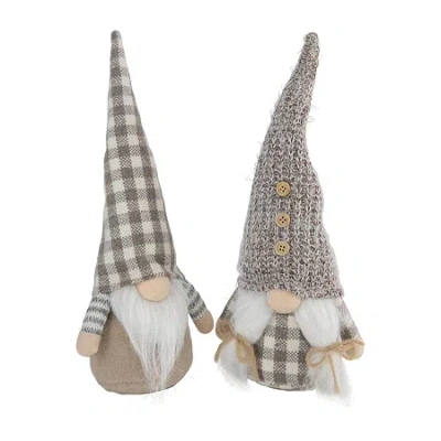 Northlight Set Of 2 Beige And White Gingham Nordic Christmas 13in Christmas Gnome In Brown